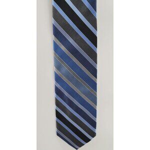 Lamberti Italy Silver Blue Striped Silk Mens Neck Tie‎